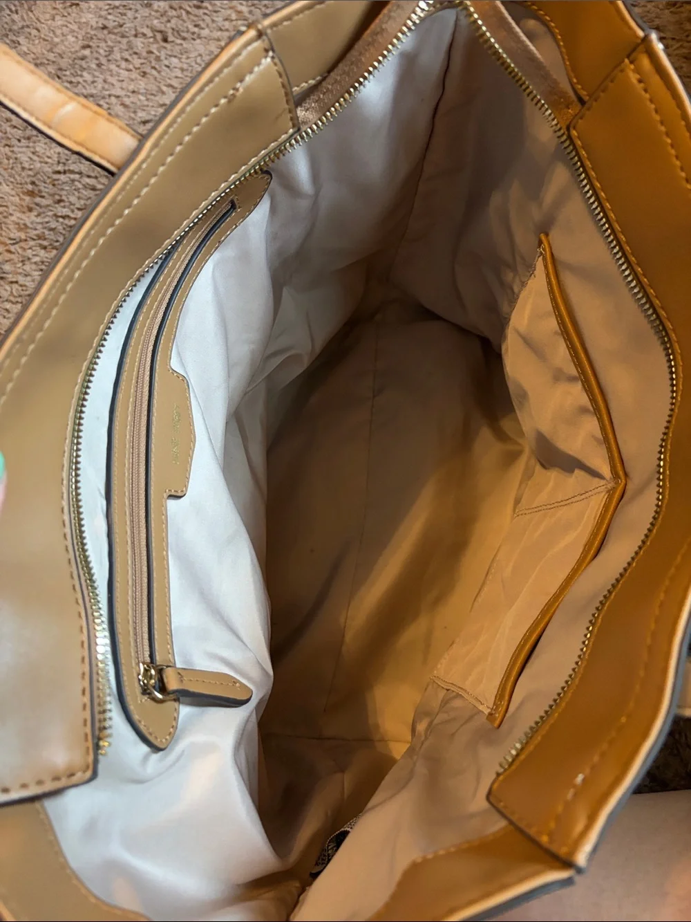 Nine West Two-Tone Beige, White & Tan Leather Tote